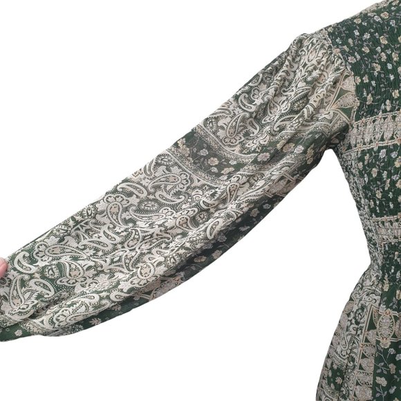 Indikah | Size 6 | Long Sheer Sleeve Relaxed Short Dress w Elastic Waist Lined - Picture 6 of 10